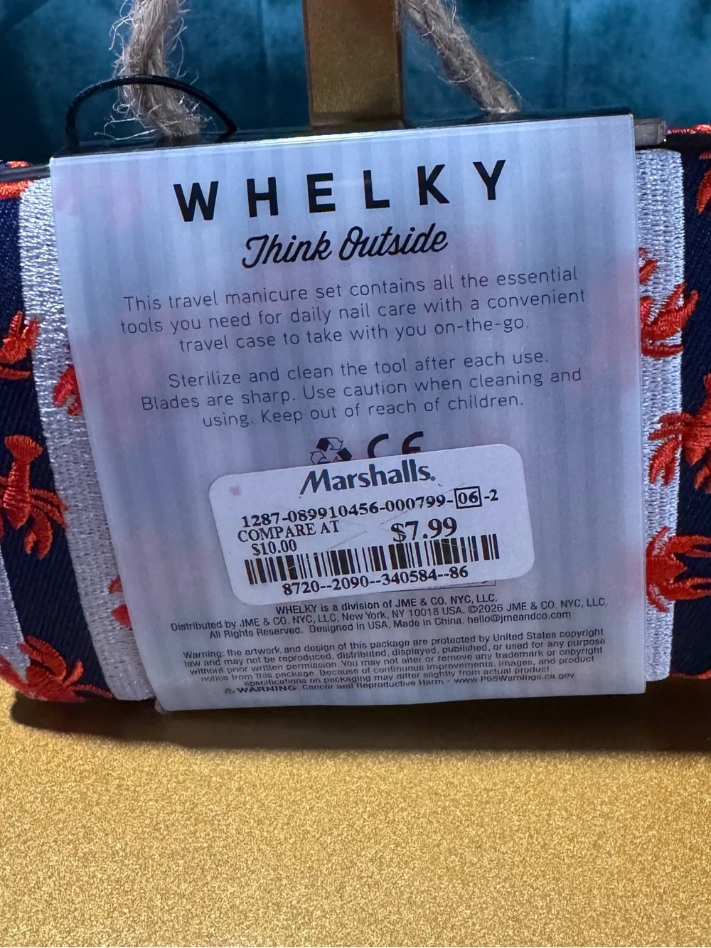 NWT WHELKY Striped Lobster 6 Piece Manicure Travel Set Case